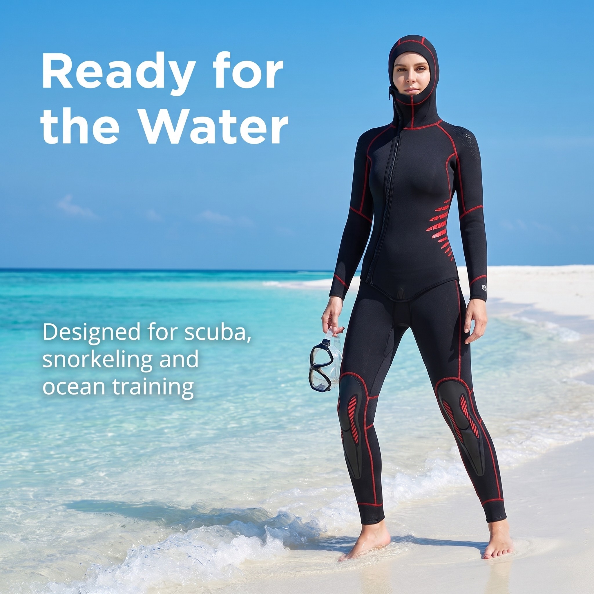 Womens Two Pieces Hooded Wetsuits 5MM